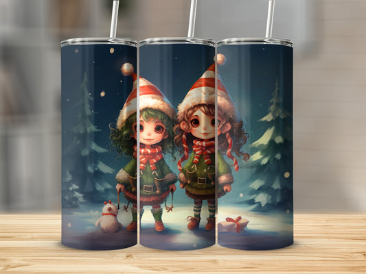 Festive Elf Children in Winter Wonderland Tumbler