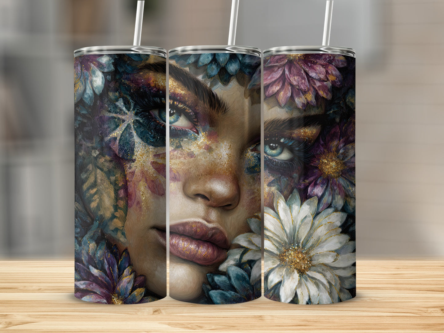 Floral Face Art Design Tumbler for Unique Drinkware Usage
