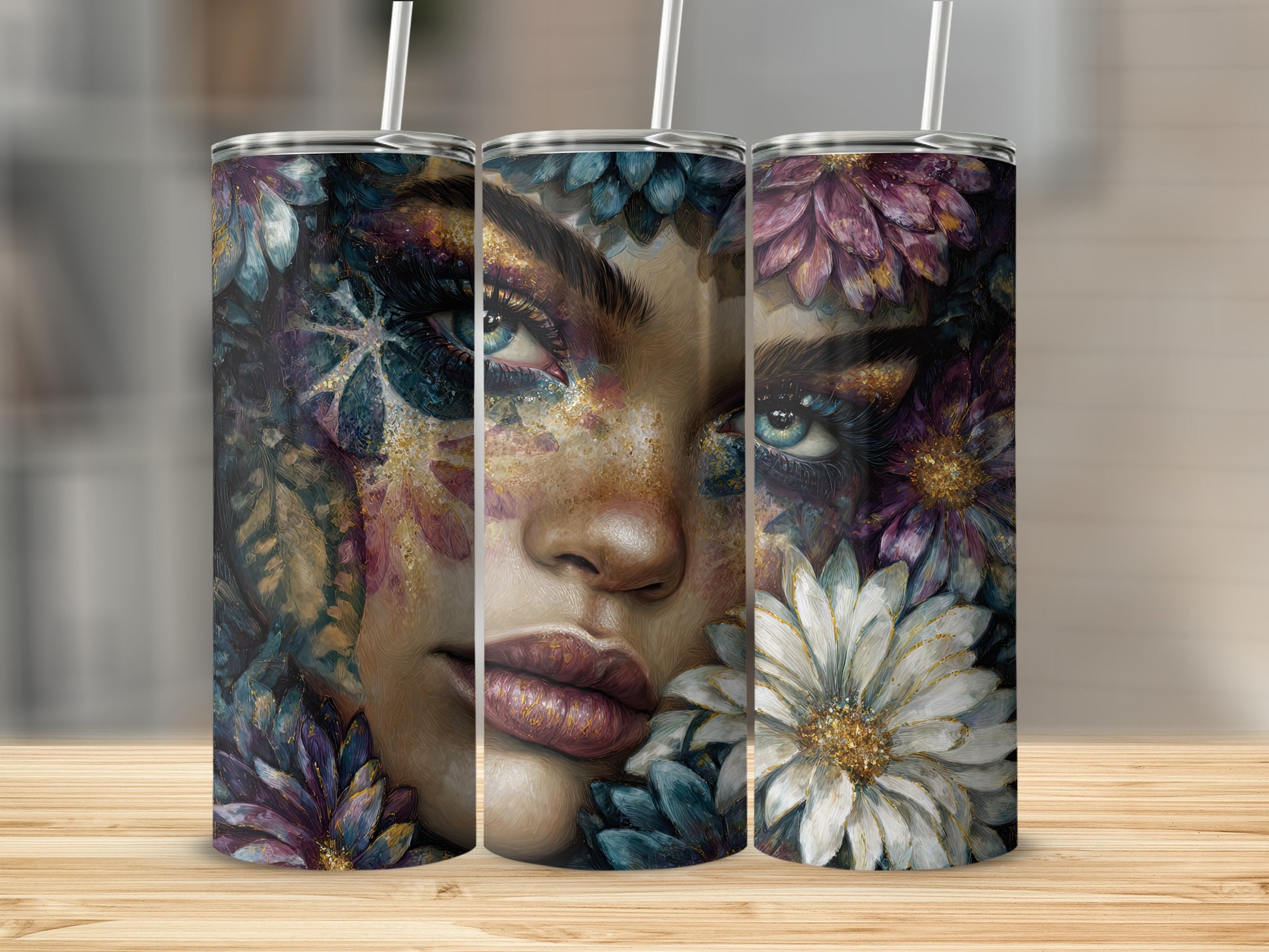 Floral Face Art Design Tumbler for Unique Drinkware Usage