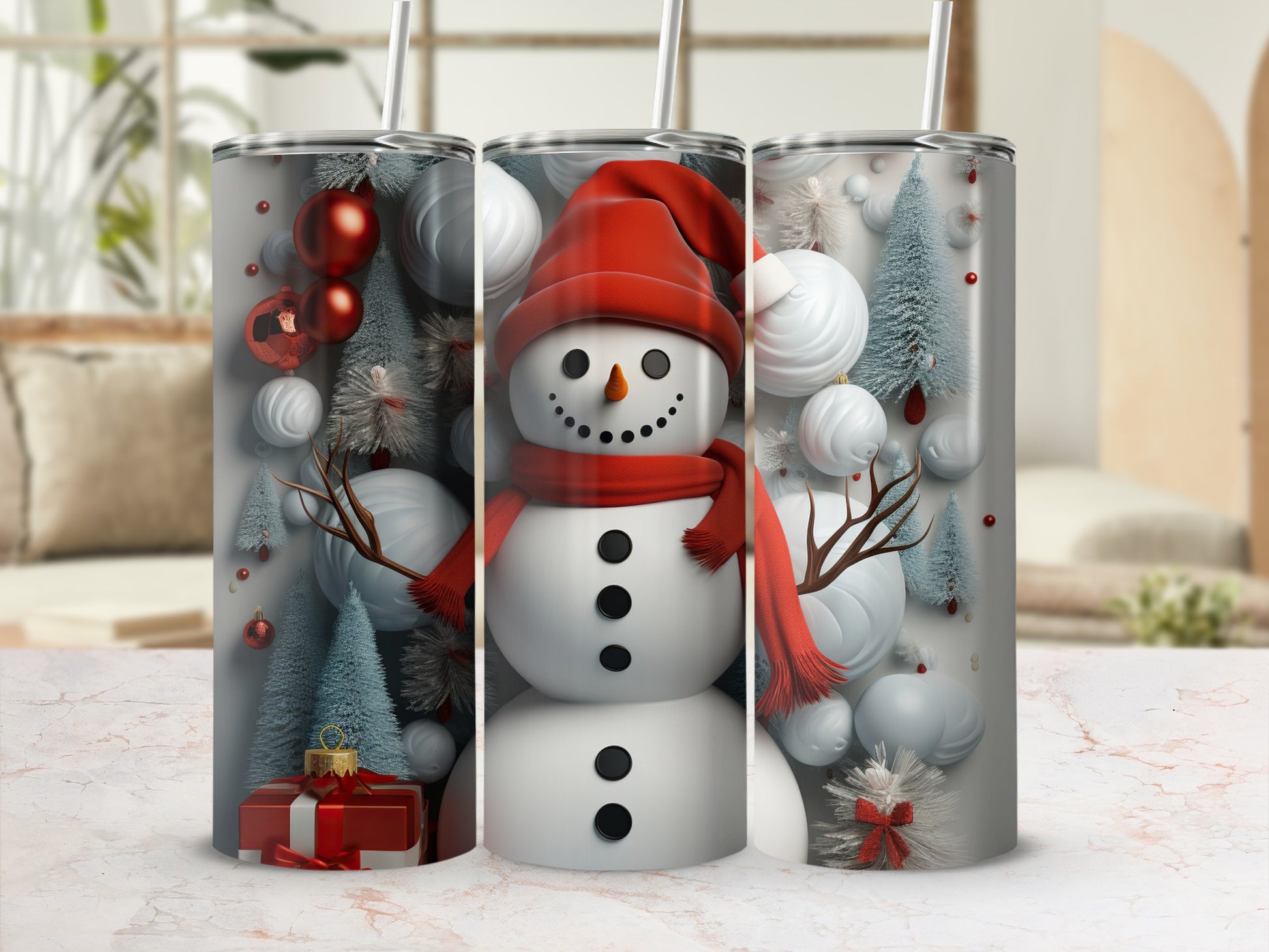 Festive Snowman Scenic Holiday Drinkware Christmas Flask