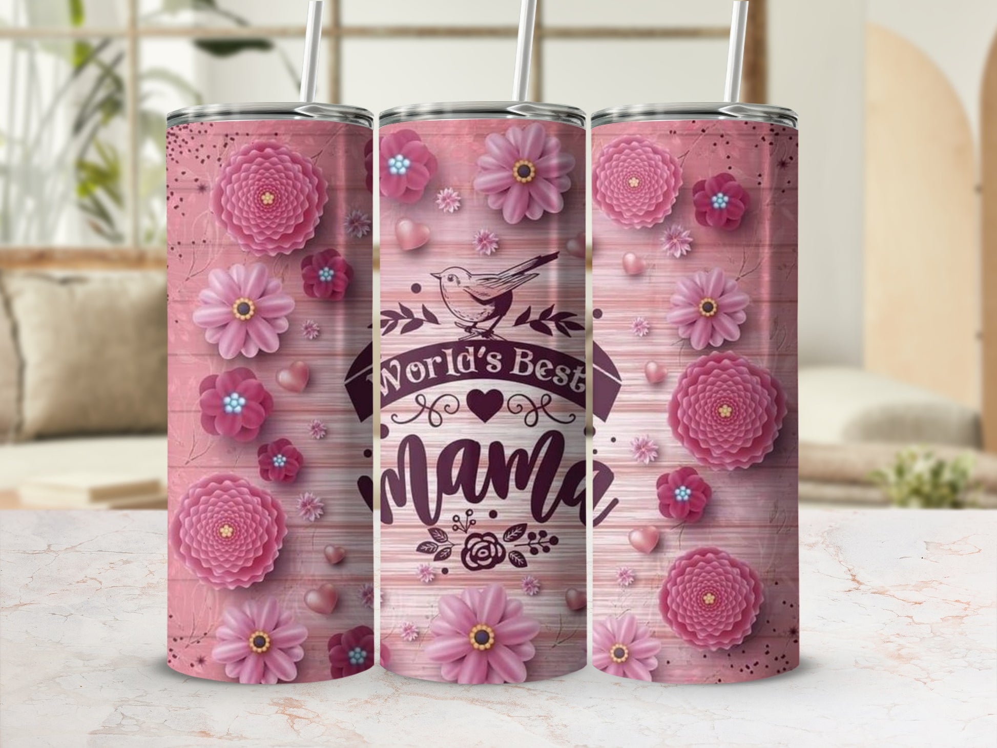 World's Best Mama Floral Design Tumbler Cup Gift