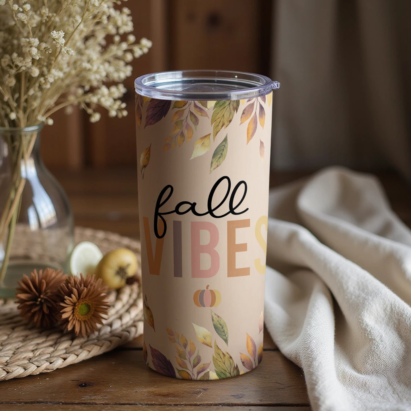 Fall Vibes Autumn Leaves Themed Tumbler Product