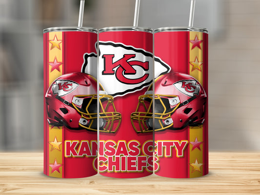 Kansas City Chiefs Football Helmets Stars Red Background Tumblers