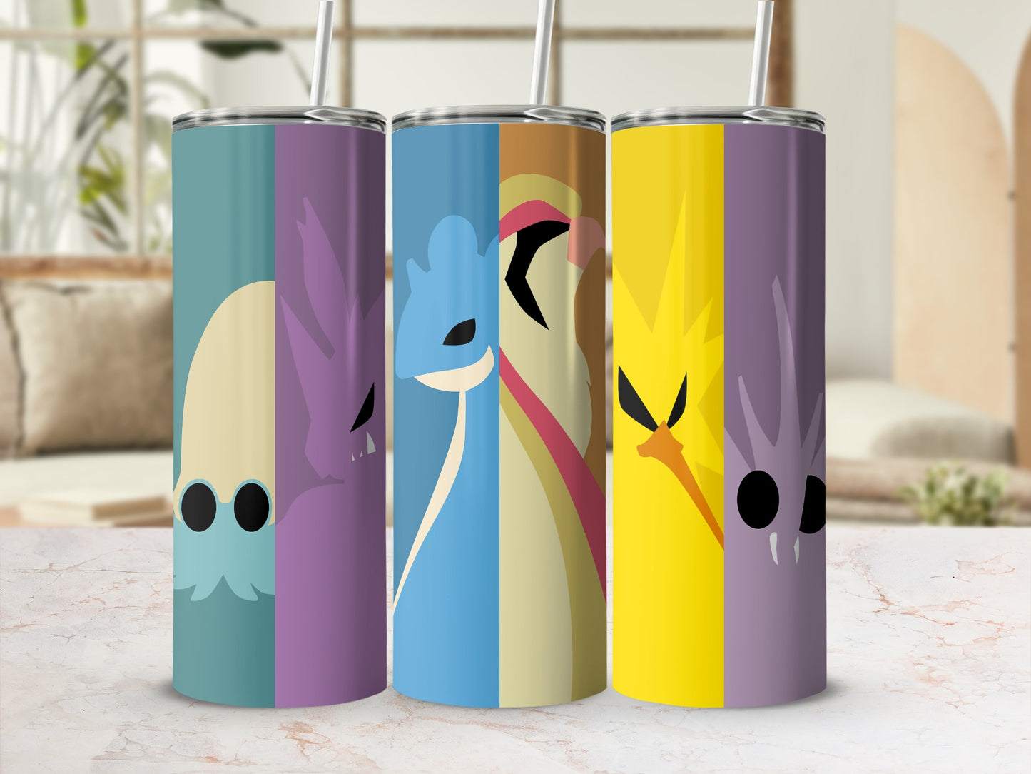 Colorful Cartoon Creatures Design Tumbler Cups Set