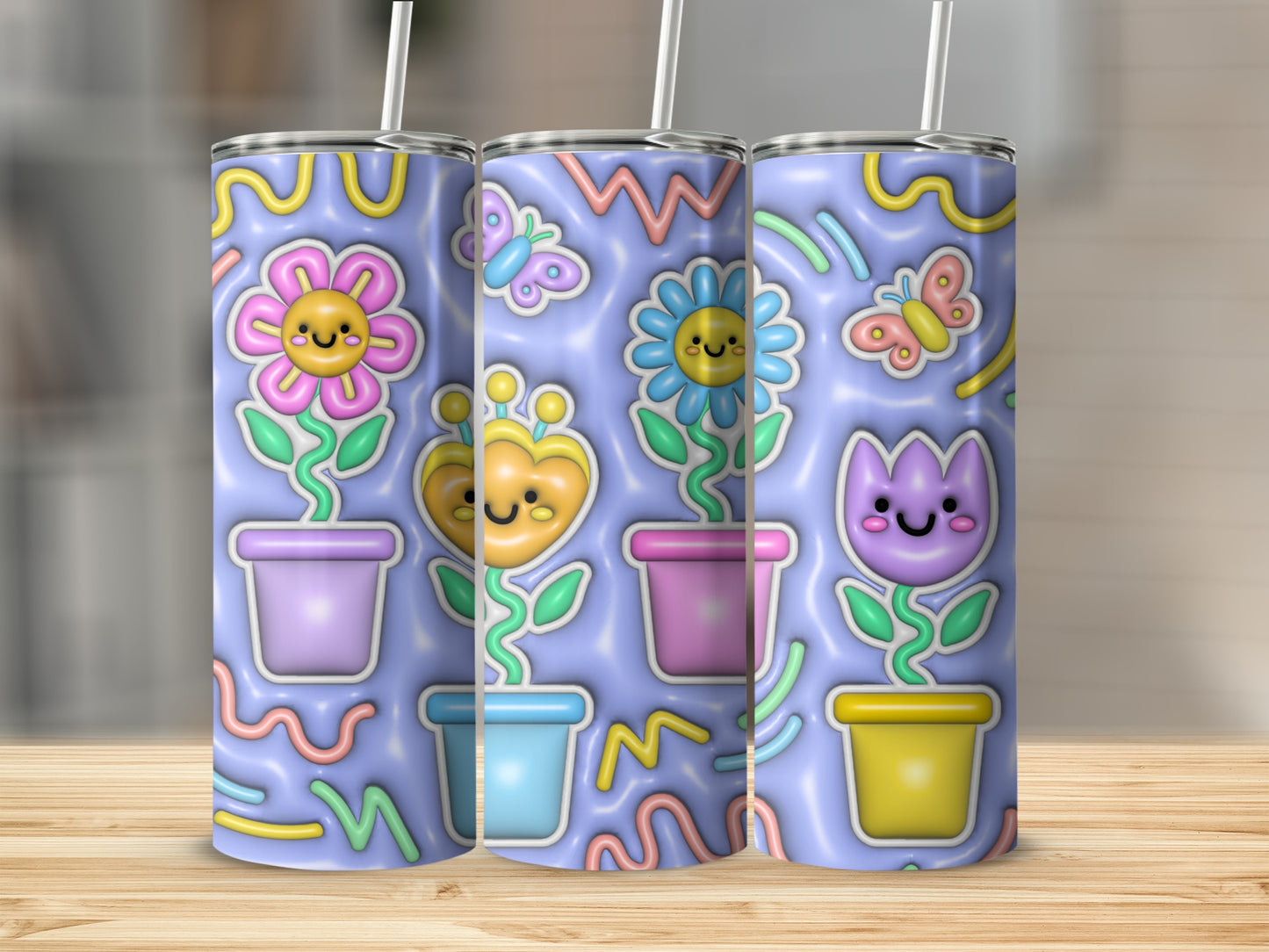 Kawaii Potted Flowers Butterflies Whimsical Garden Design product type