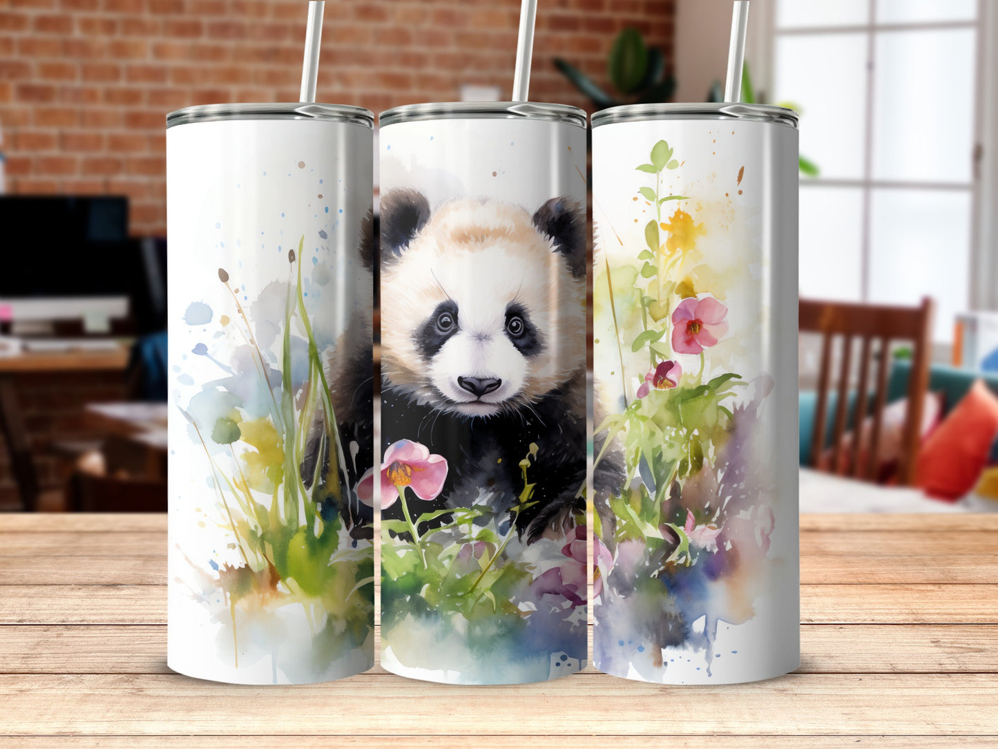 Adorable Panda Watercolor Flowers Artful product type