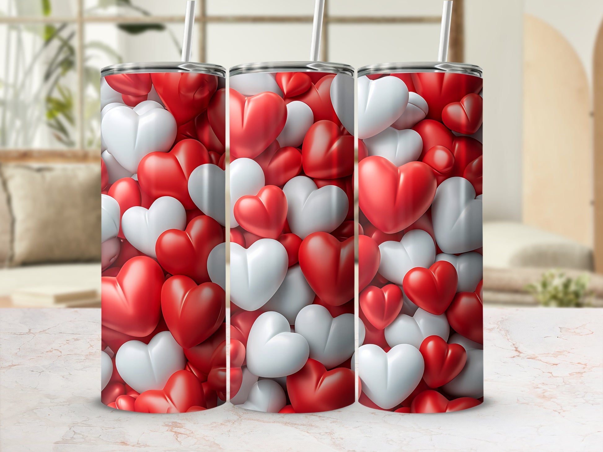 Sweet Romantic Red White Hearts Tumbler Love Pattern product type