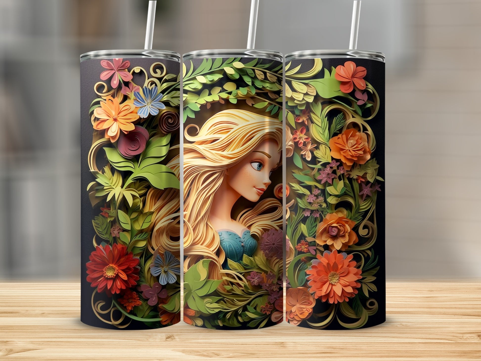 Vibrant Flower and Fairy Design Tumbler Drinkware