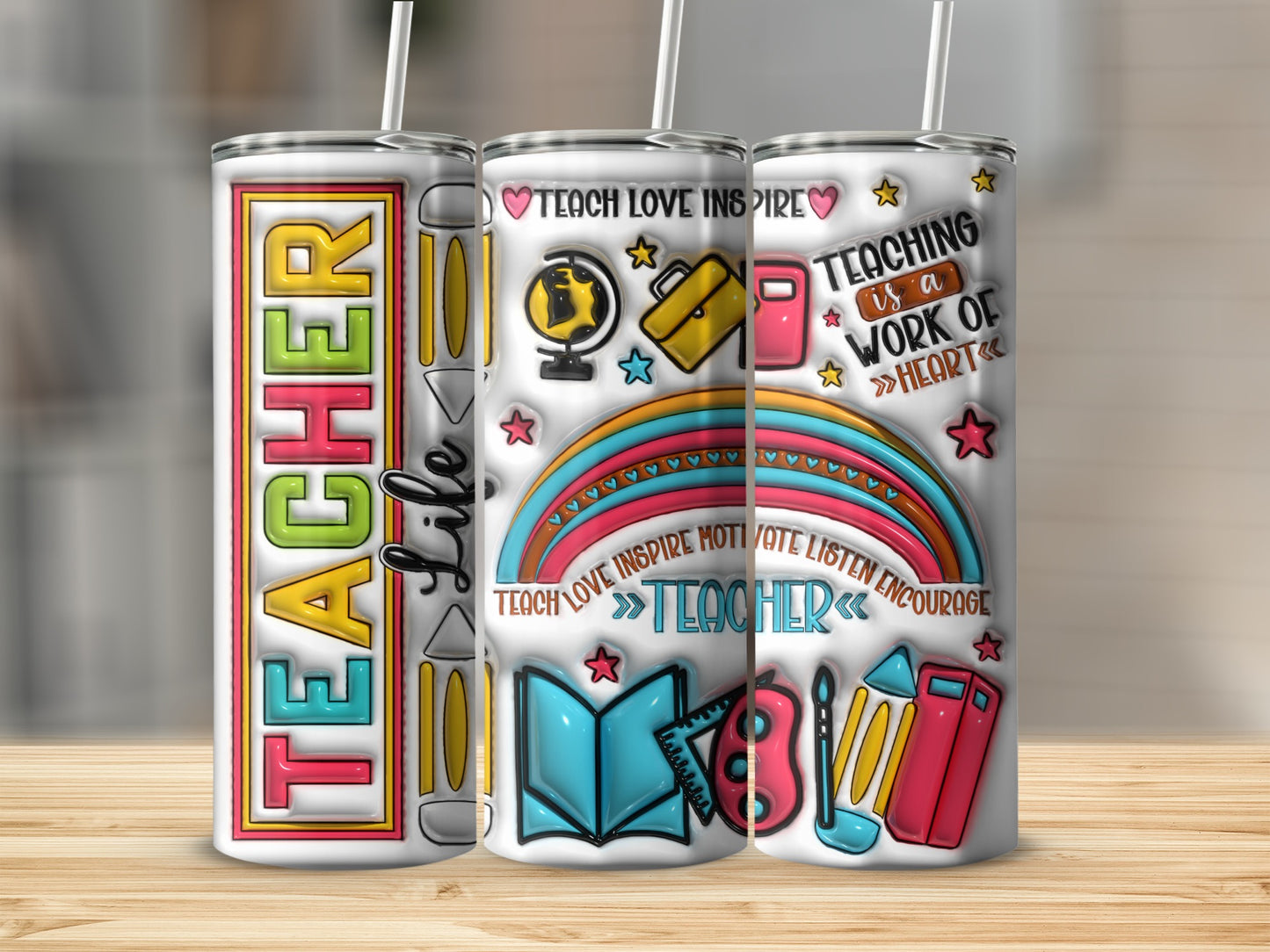 Teacher Rainbow Teach Love Inspire Design for All Teachers Tumblers