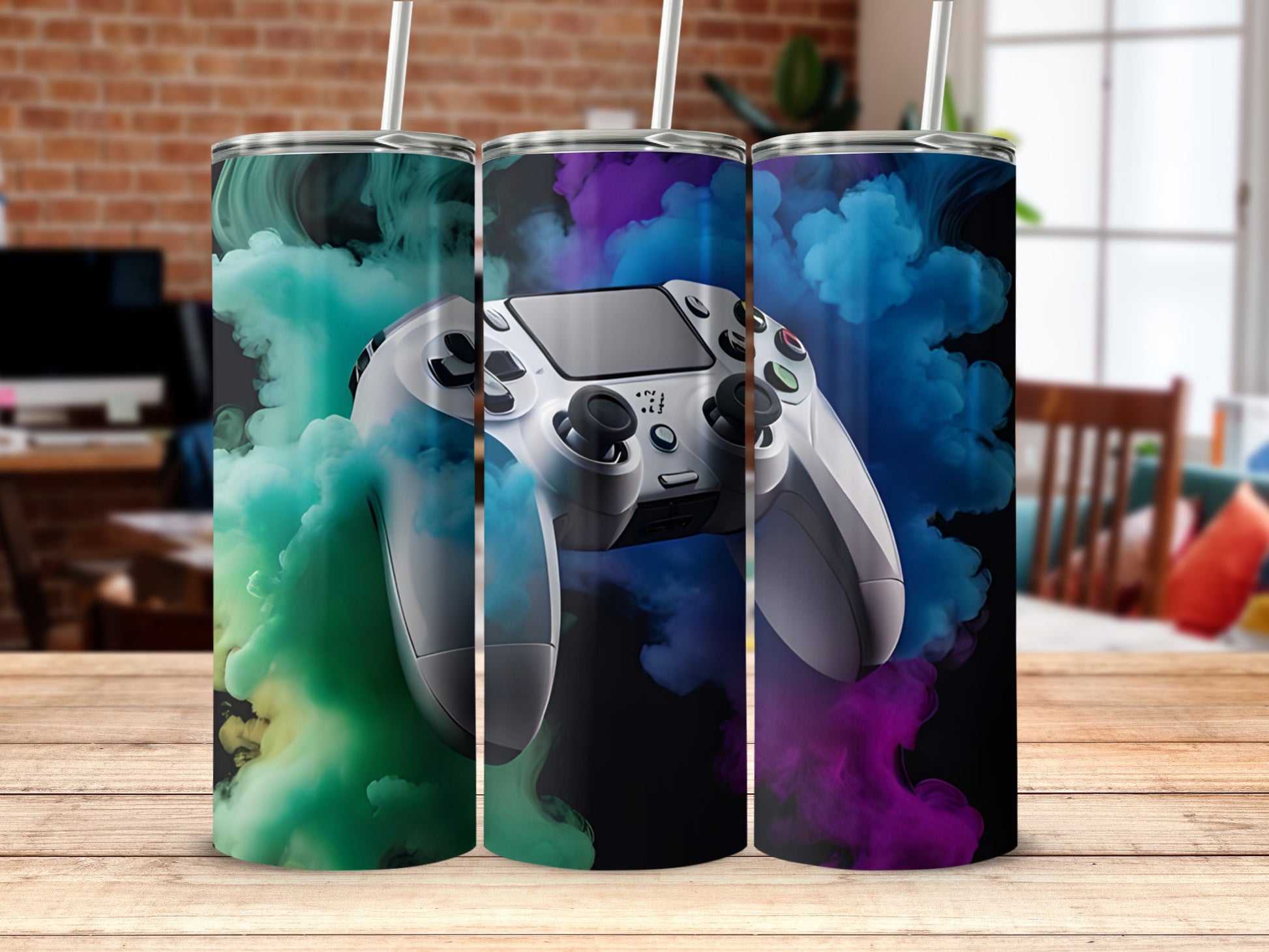 Gaming Controller with Colorful Smoke Tumbler Cup