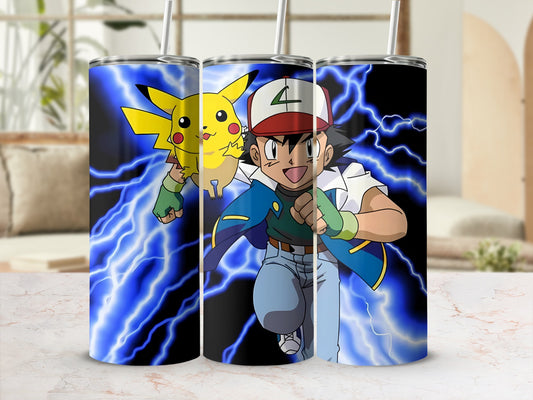Pikachu and Trainer Blue Lightning Tumbler Cup
