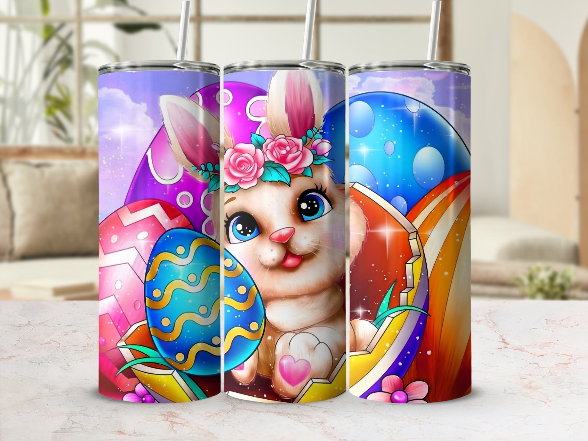 Adorable Bunny and Colorful Easter Eggs Design Tumbler