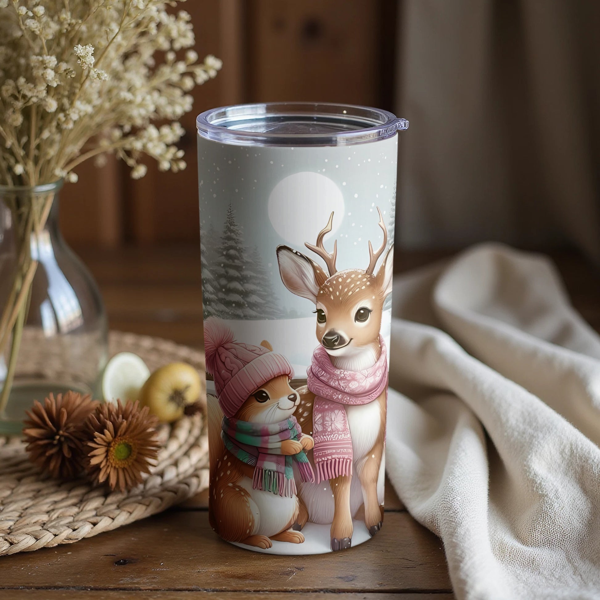 Adorable Winter Deer and Squirrel Tumbler Product