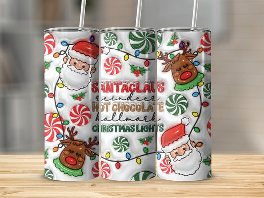 Santaclaus Reindeer Hot Chocolate Hallmark Christmas Lights tumbler