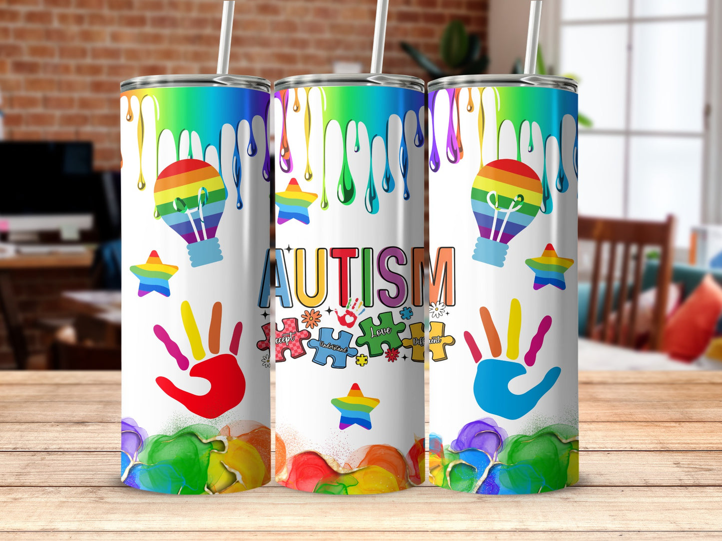 Rainbow Autism Awareness Colorful Tumbler Cup