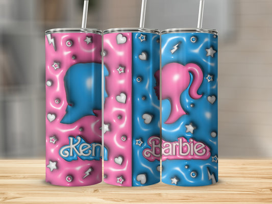 Pink and Blue Ken Barbie Tumbler Set with Heart Stars