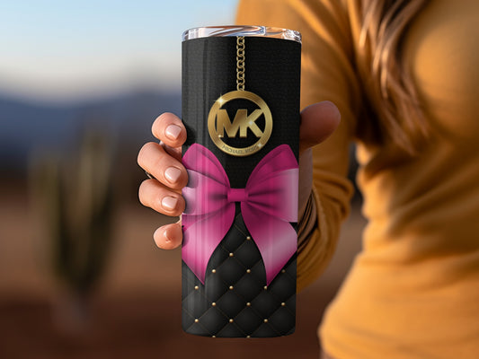 Stylish Pink Bow Black Tumbler with Gold MK Accent