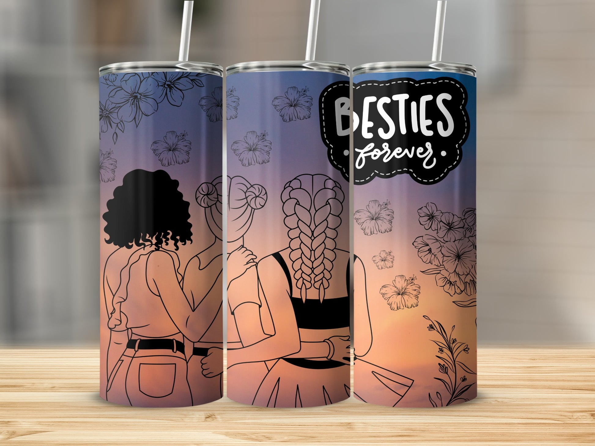 Besties Forever Friendship Floral Tumbler Cup