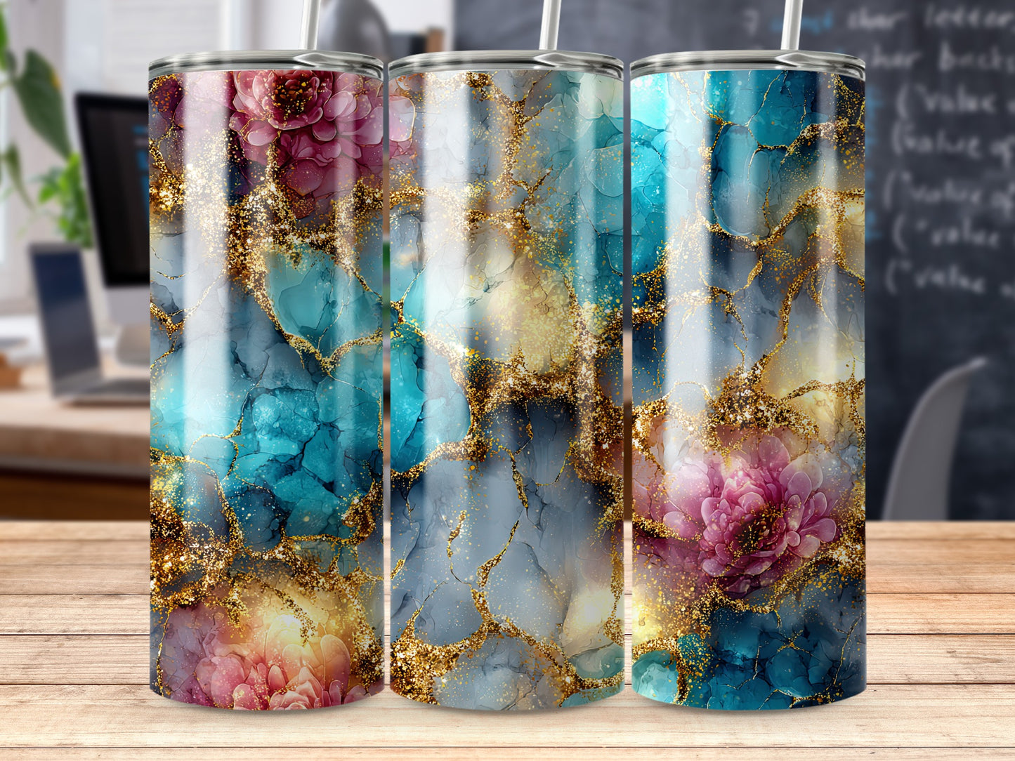 Sparkling Floral Design Tumblers Set for Refreshing Drinks