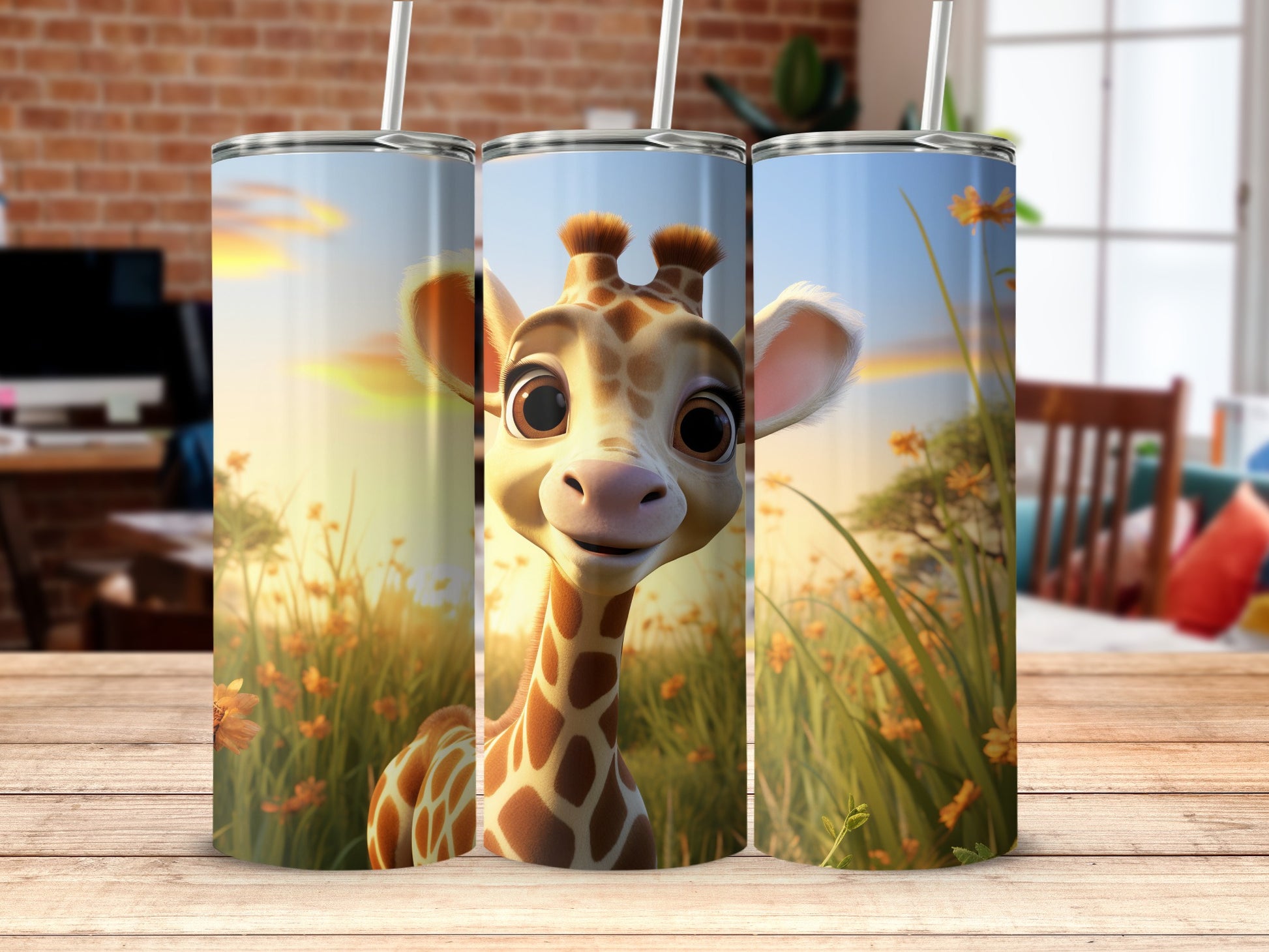 Adorable Giraffe Cartoon Design Travel Tumbler