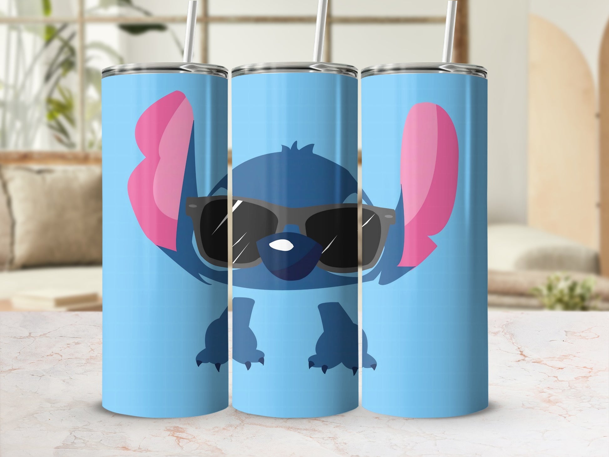 Cute Blue Cartoon Character with Sunglasses Tumbler