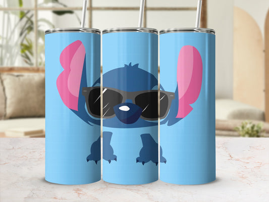 Cute Blue Cartoon Character with Sunglasses Tumbler