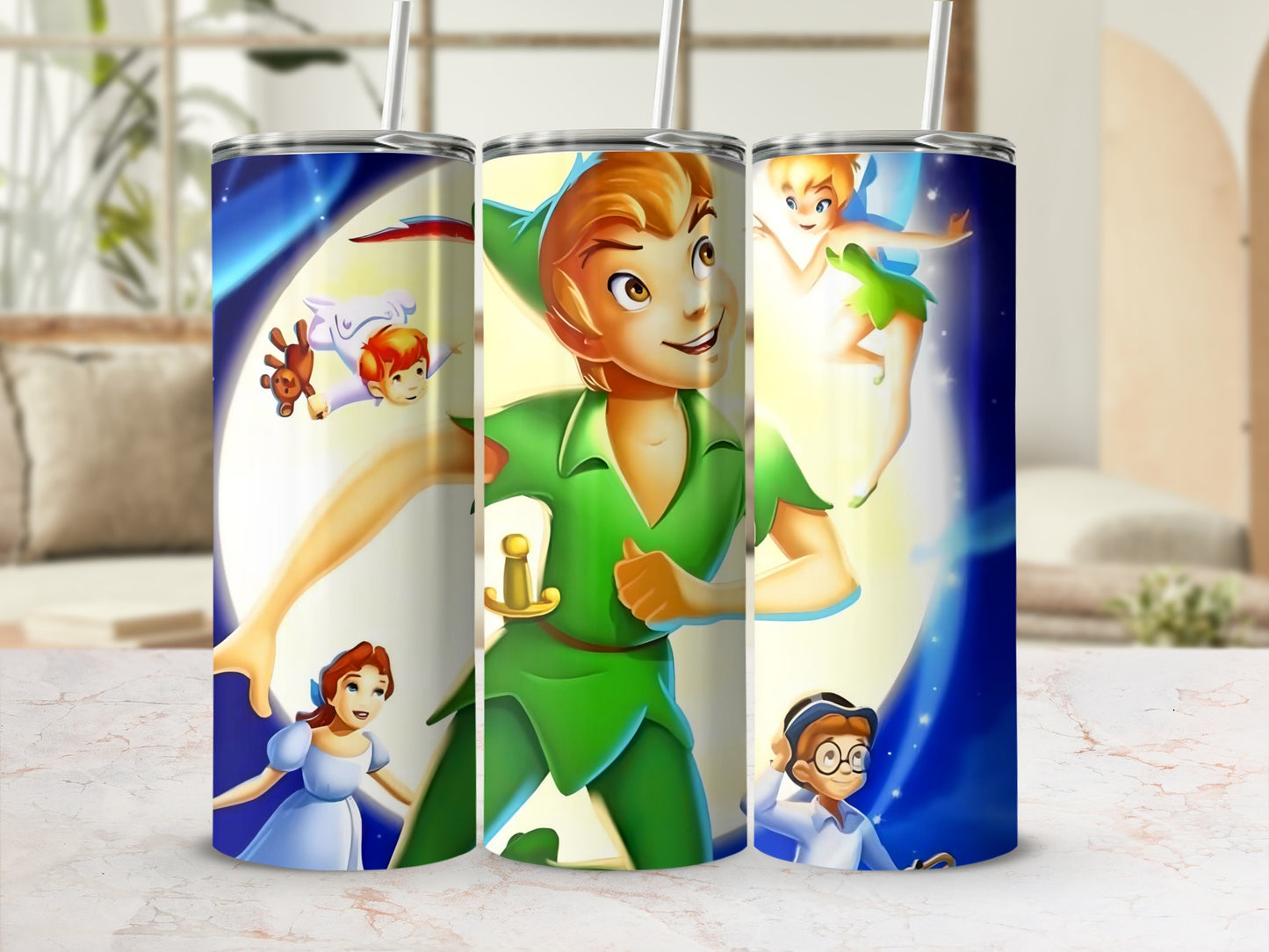 Peter Pan Inspired Travel Tumblers with Straw Cup