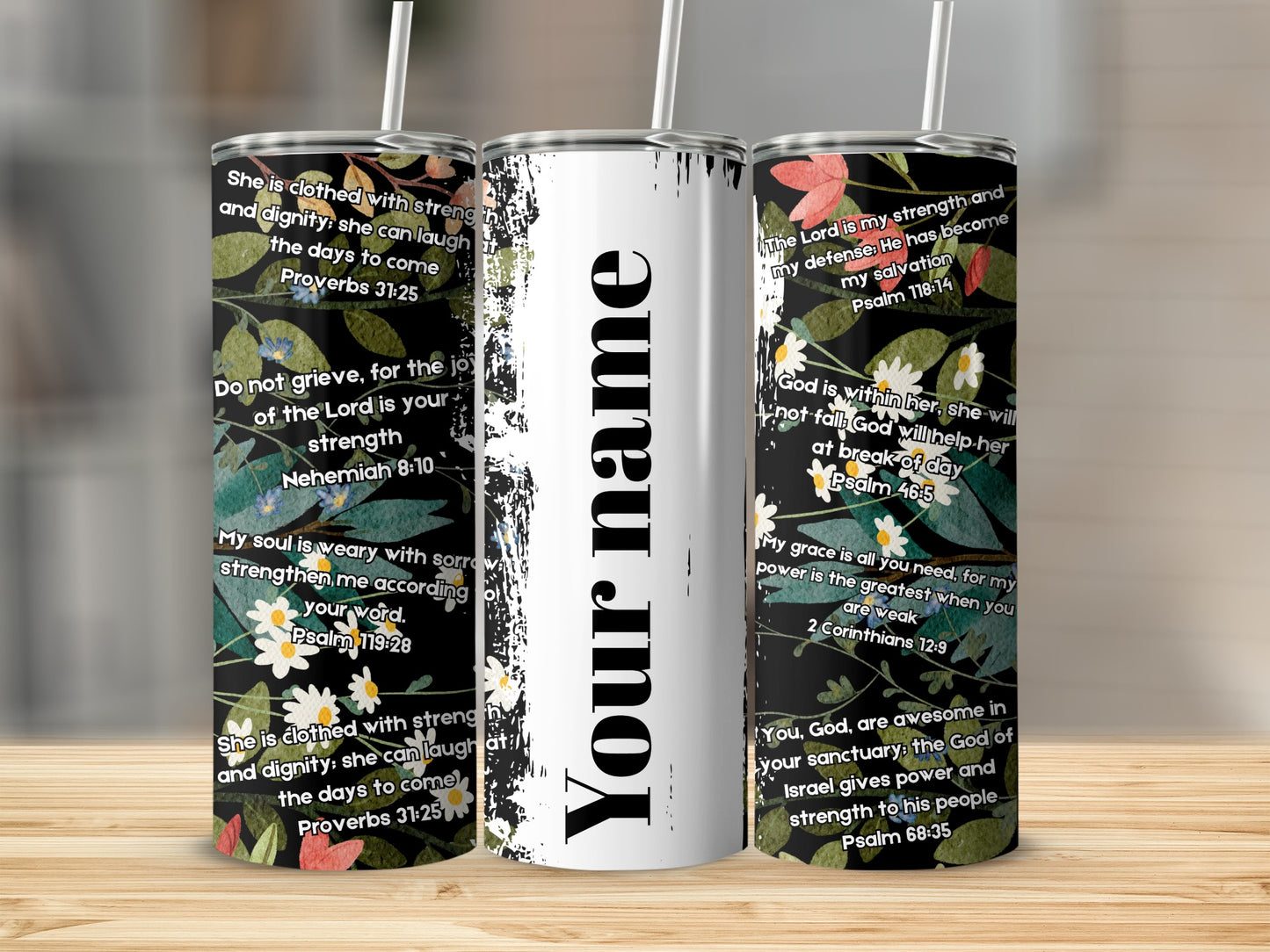 Inspirational Bible Verses Floral Tumbler Custom Name