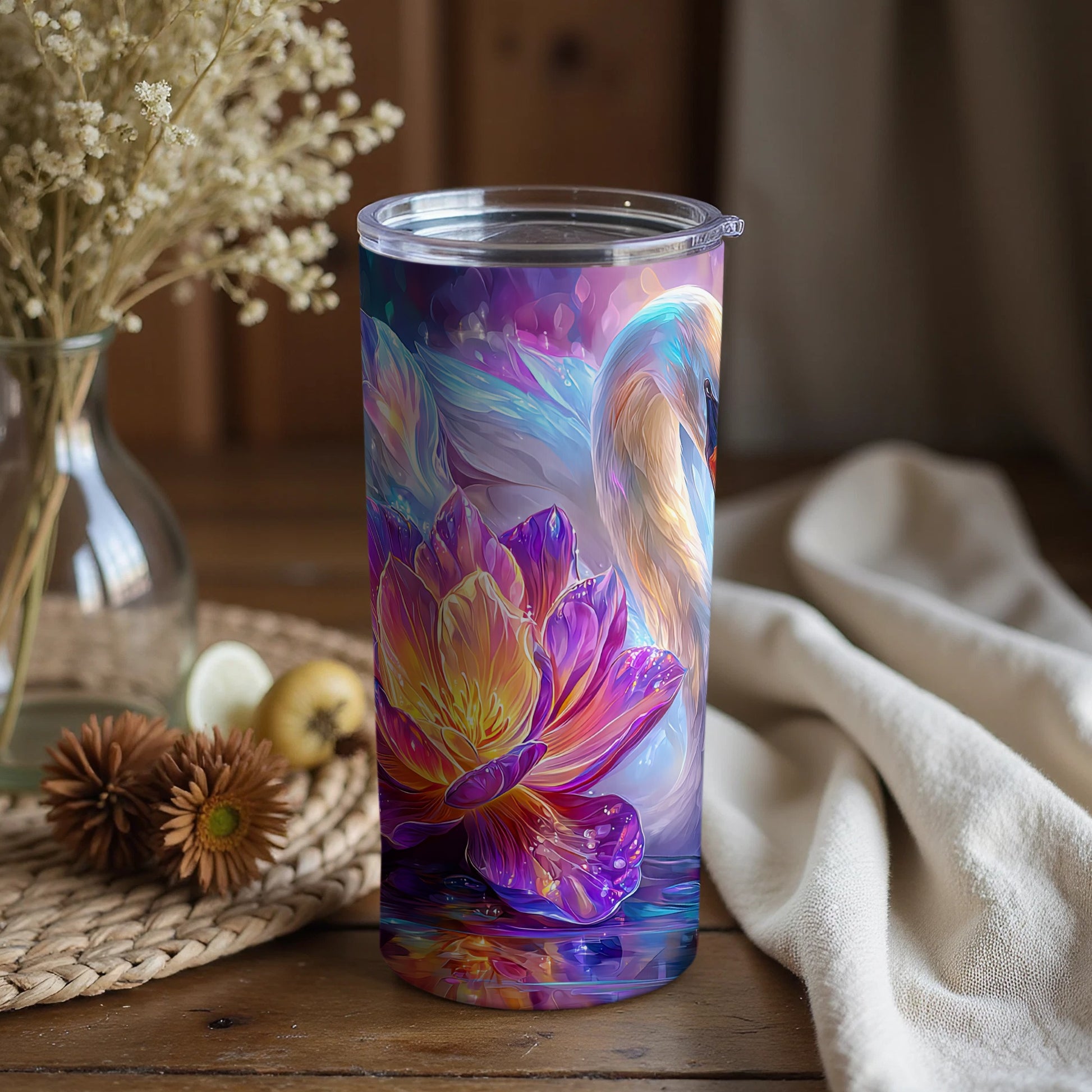 Elegant Swan and Lotus Art Insulated Tumbler Product