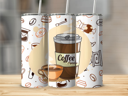 Coffee Espresso Themed Travel Tumbler with Fun Graphics