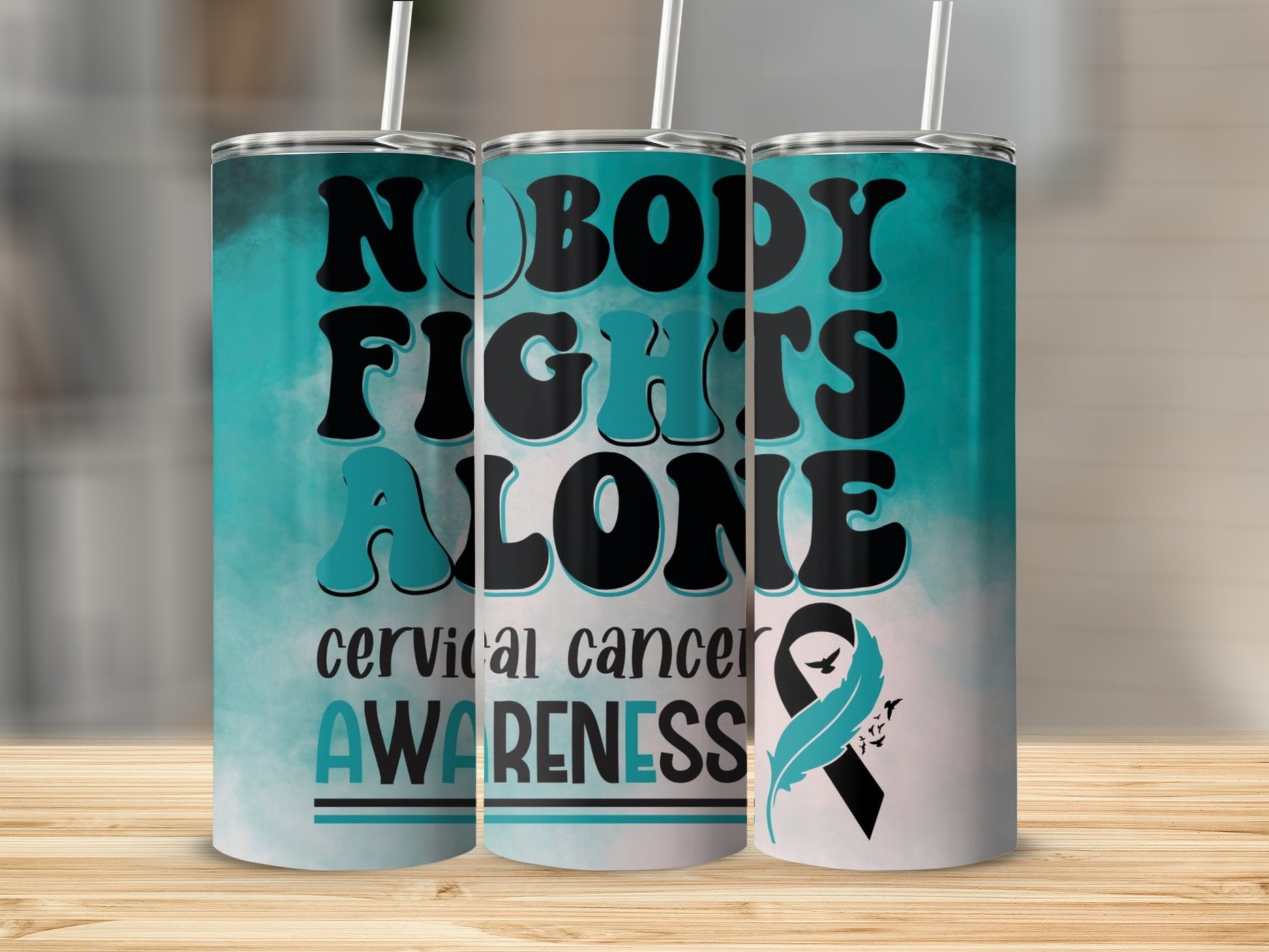 Nobody Fights Alone Cervical Cancer Awareness Tumbler