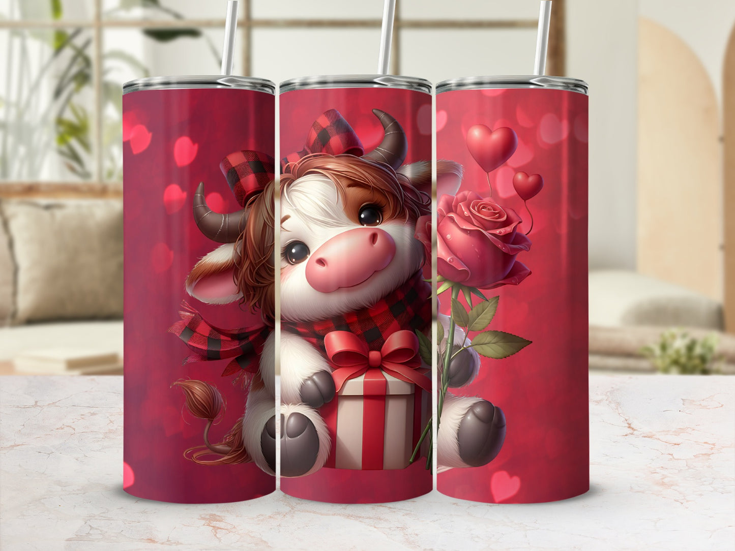 Cute Cow Holding a Gift with Hearts Tumbler