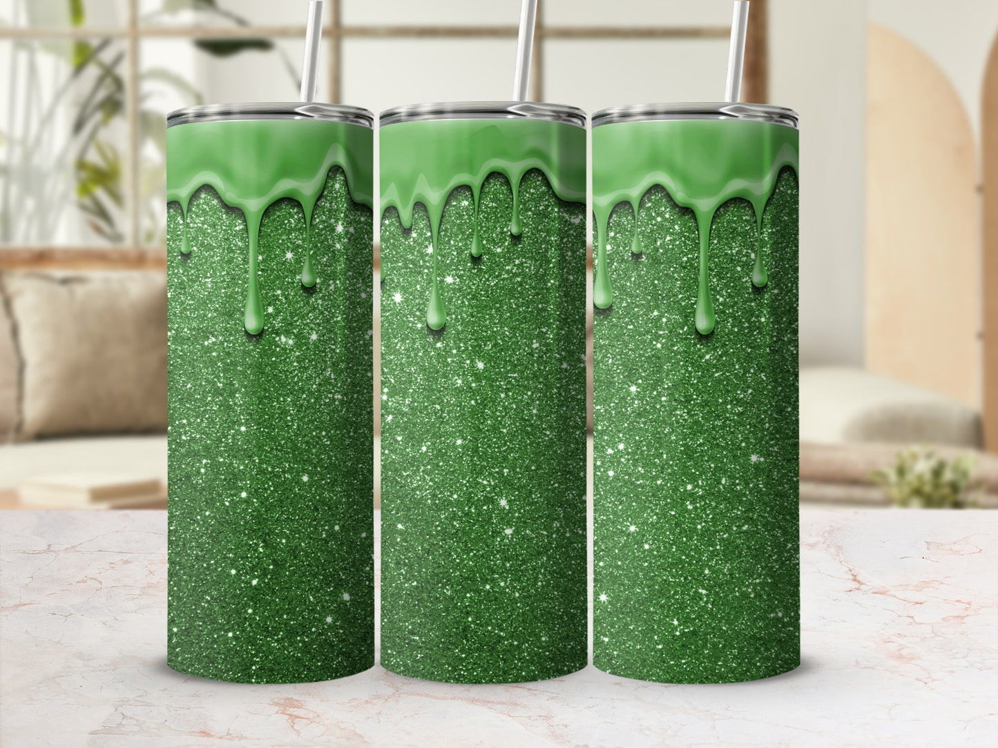 Glitter Green Drip Design Insulated Tumbler Product