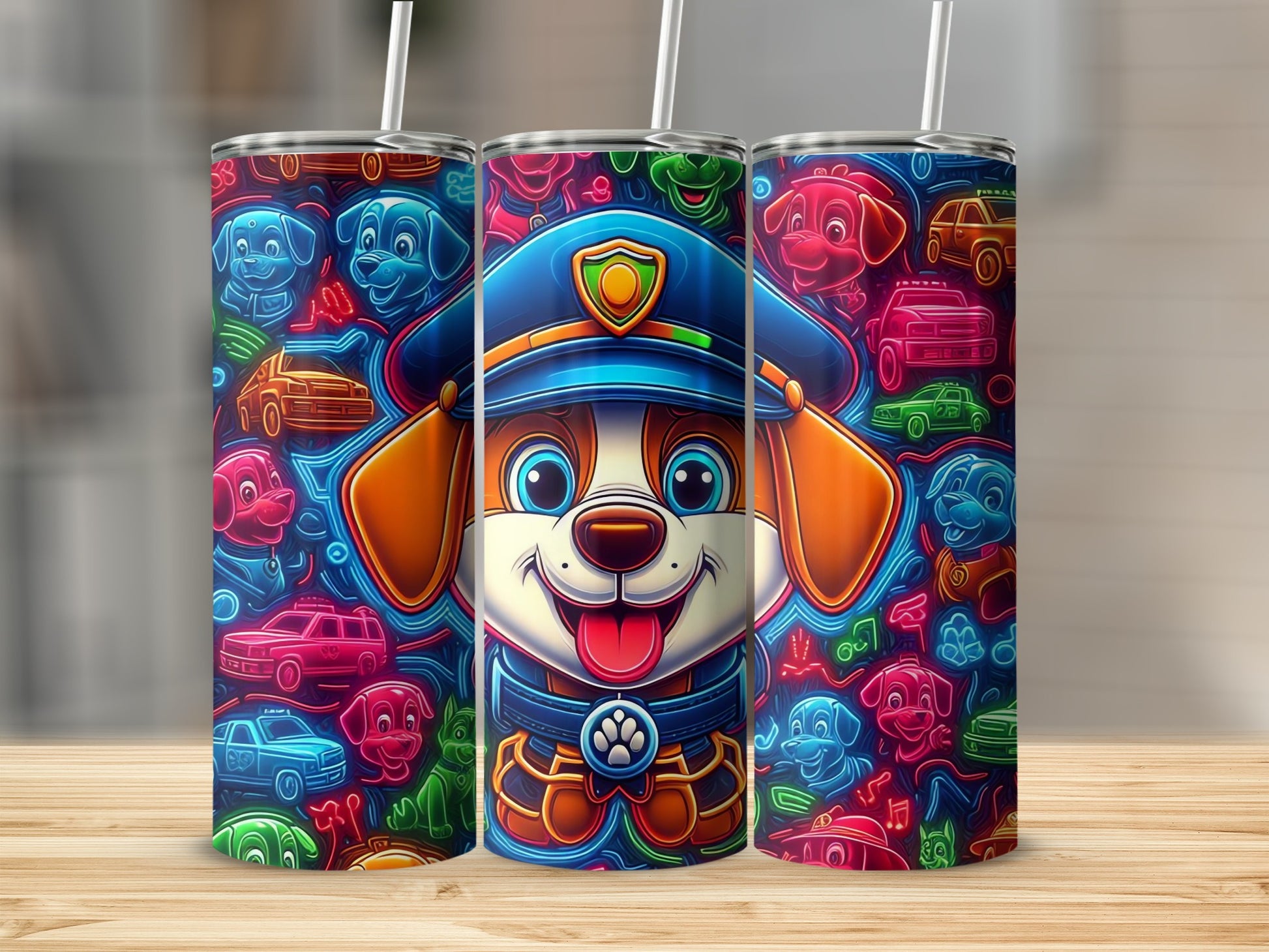 Vibrant Cartoon Puppy Design Insulated Tumbler Cup