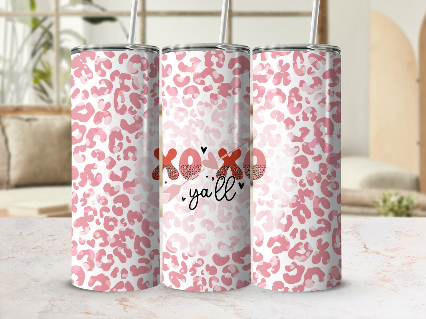 Pink Leopard Print Tumbler with XOXO Y'all Design