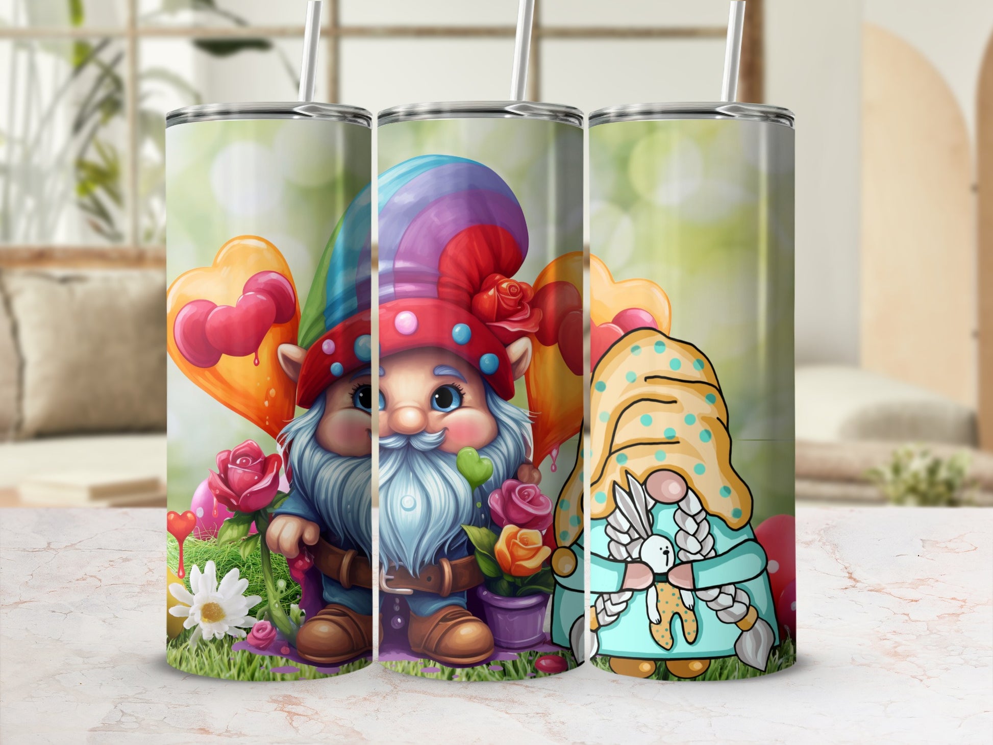Colorful Gnome Artwork with Heart Accent Tumbler