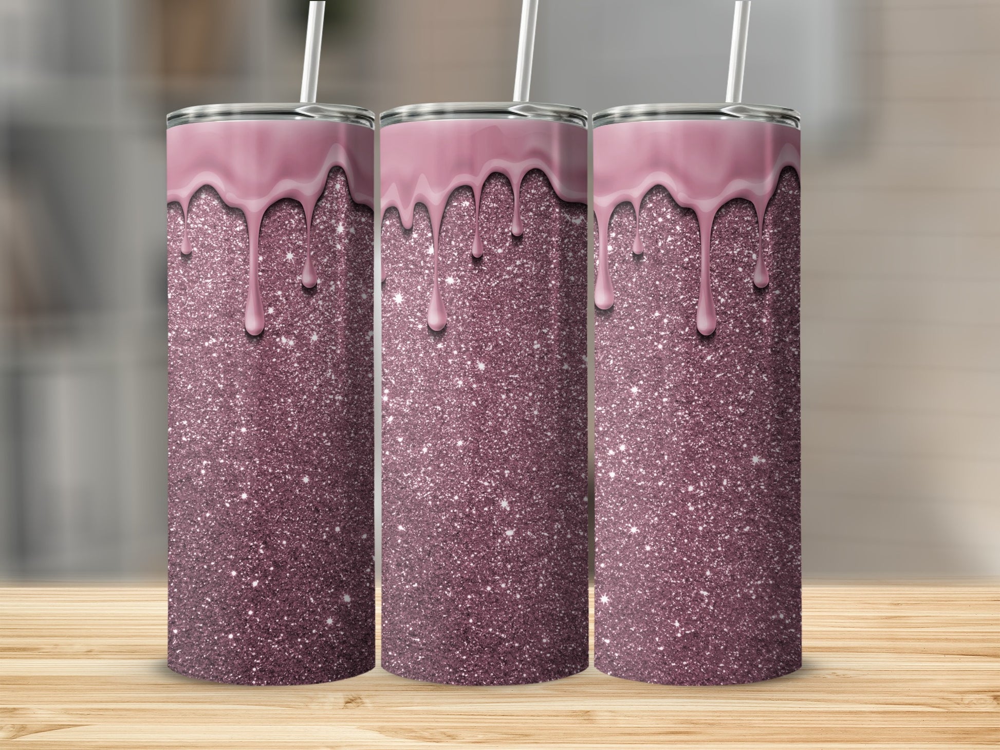 Glitter Tumblers with Pink Dripping Glitter Effect