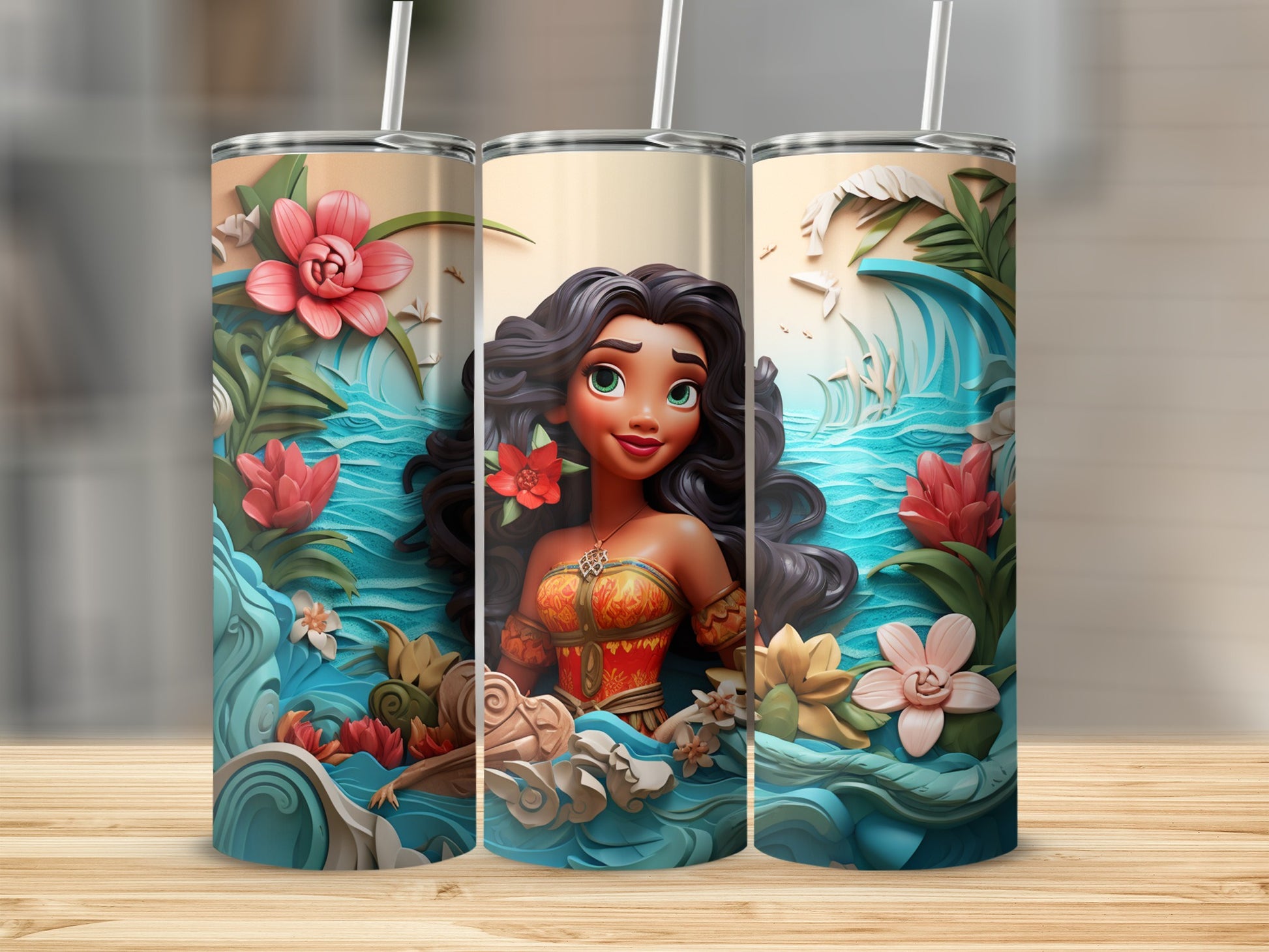 Tropical Themed Tumbler with Vibrant Oceanic Design