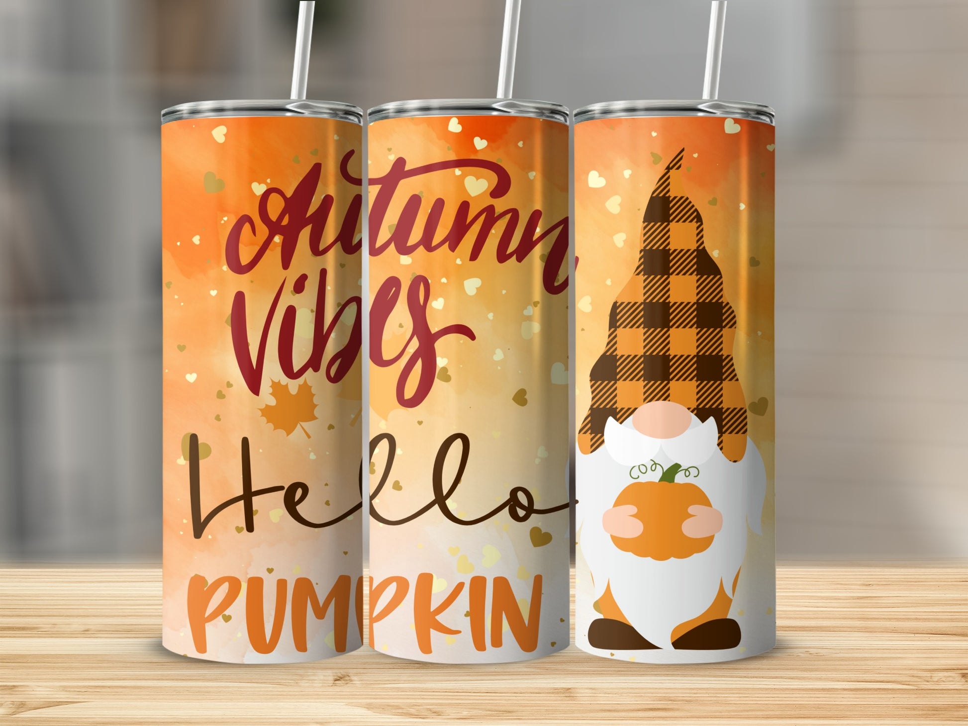 Autumn Vibes Hello Pumpkin Gnome Tumbler Flask