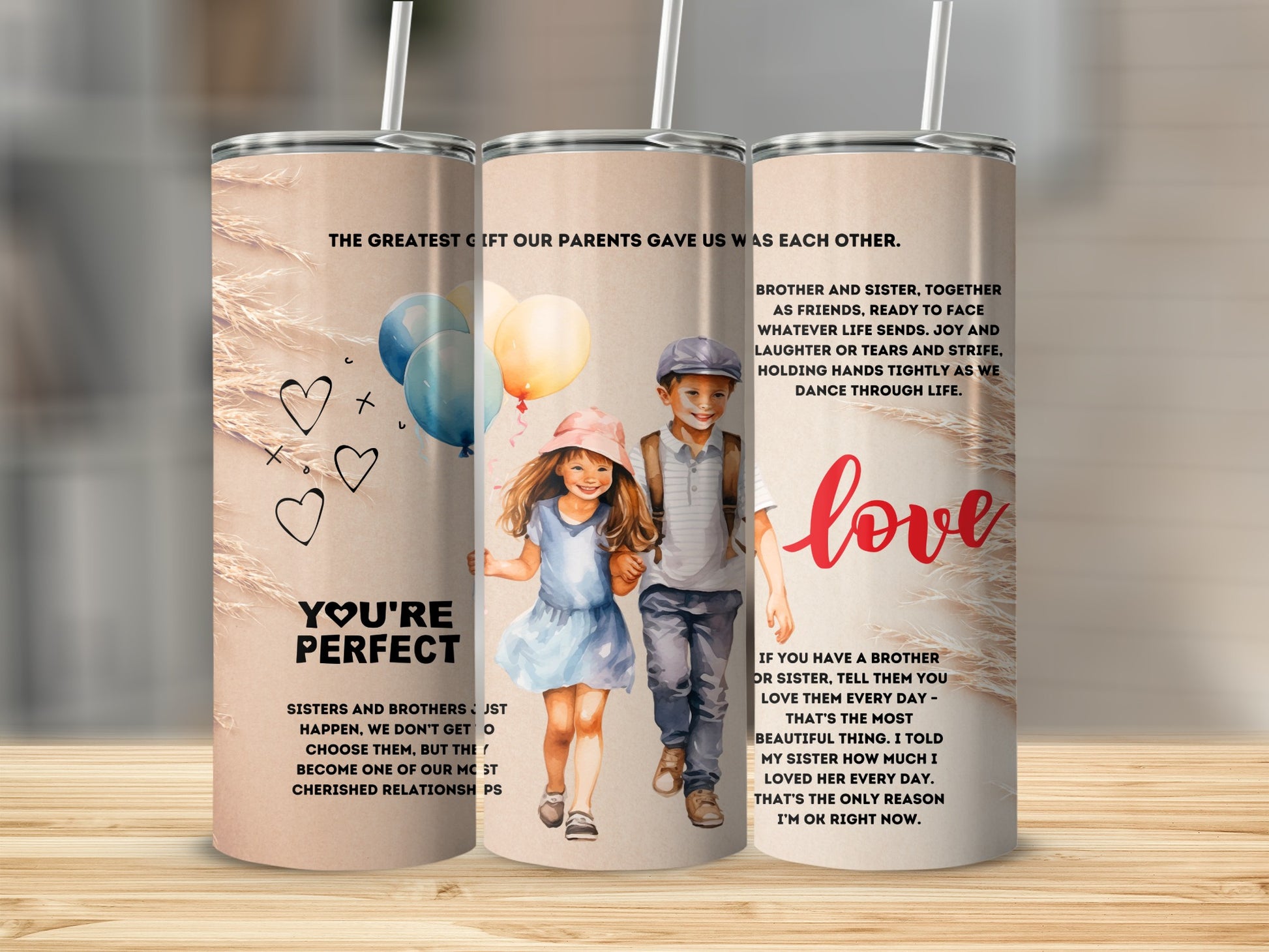 Heartwarming Design with Sibling and Message Tumbler