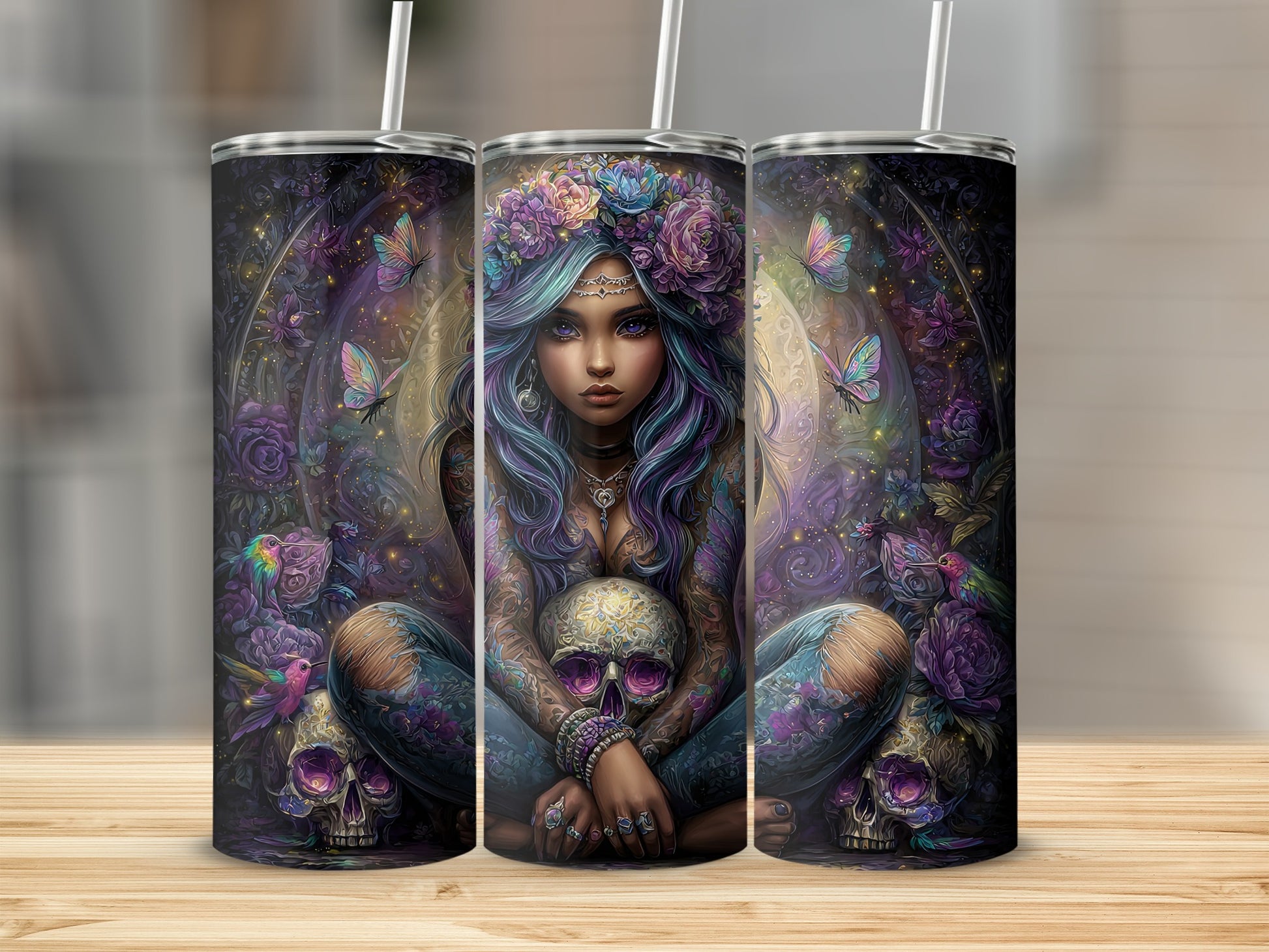 Mystical Illustration of Enigmatic Girl with Skulls product