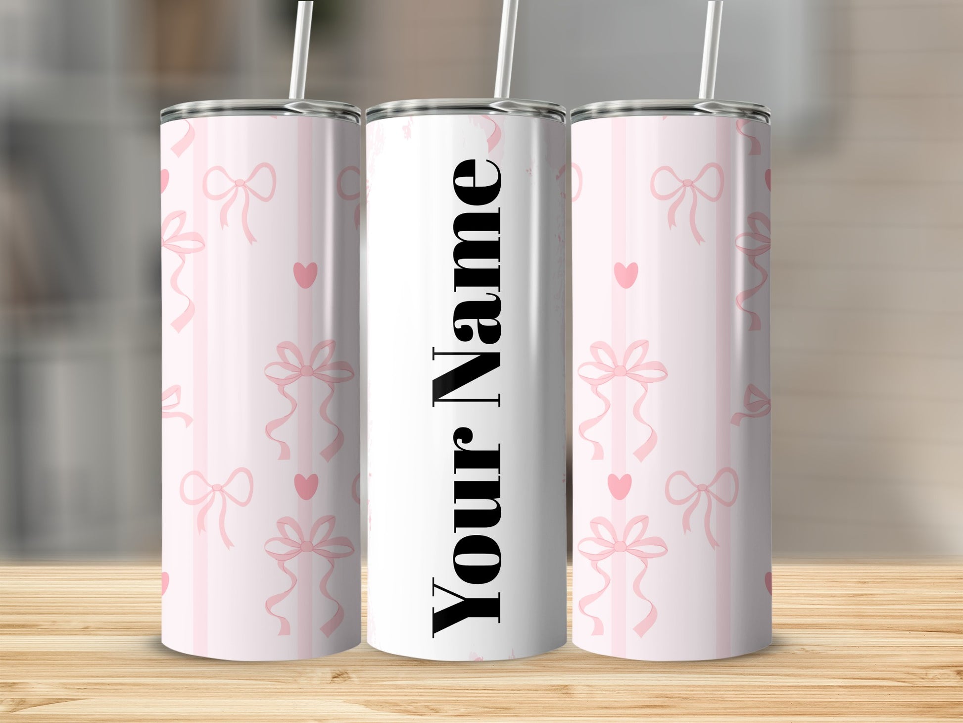 Personalized Pink Bows and Hearts Design Tumbler Flask