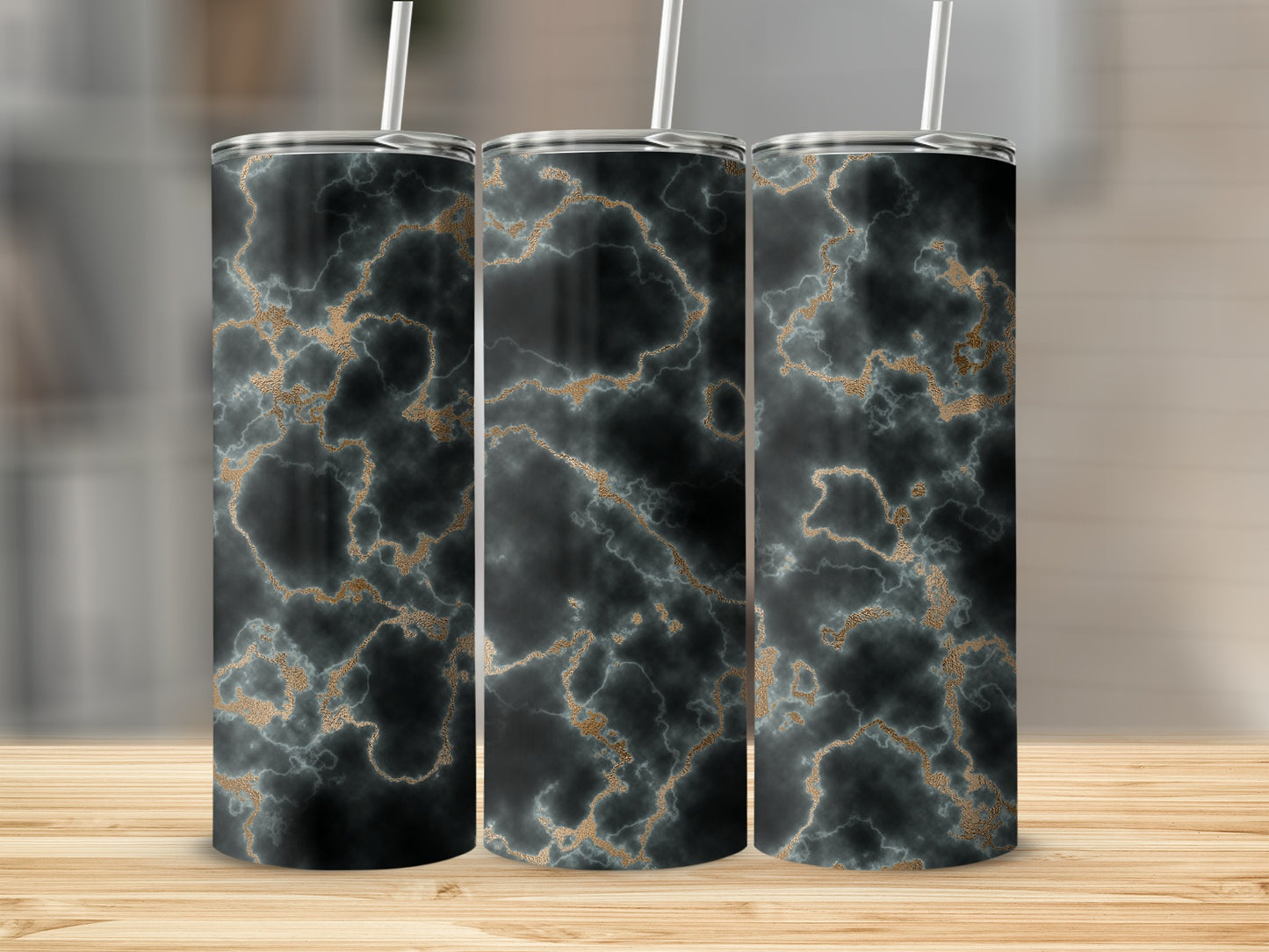 Marble Gold Veins on Dark Smokey Surface Premium Tumblers