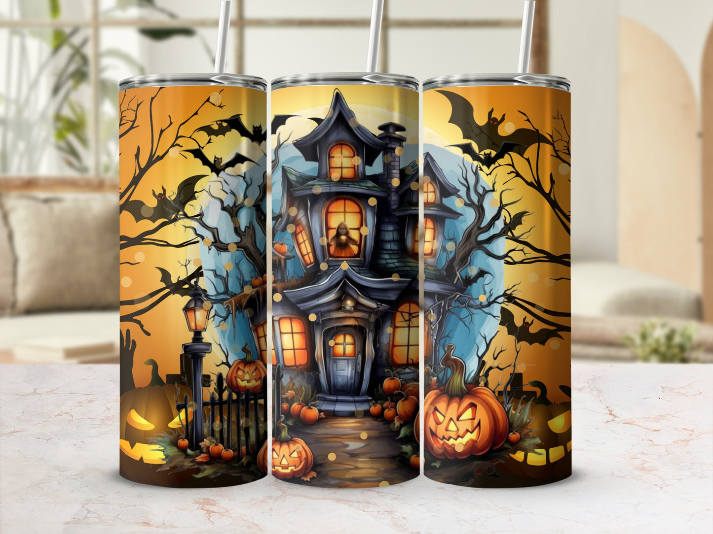Spooky Haunted House and Pumpkins Tumbler product