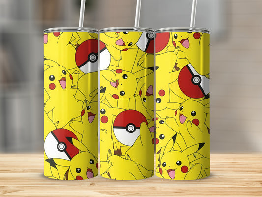 Pikachu and Pokeball Pattern Insulated Tumbler Cup