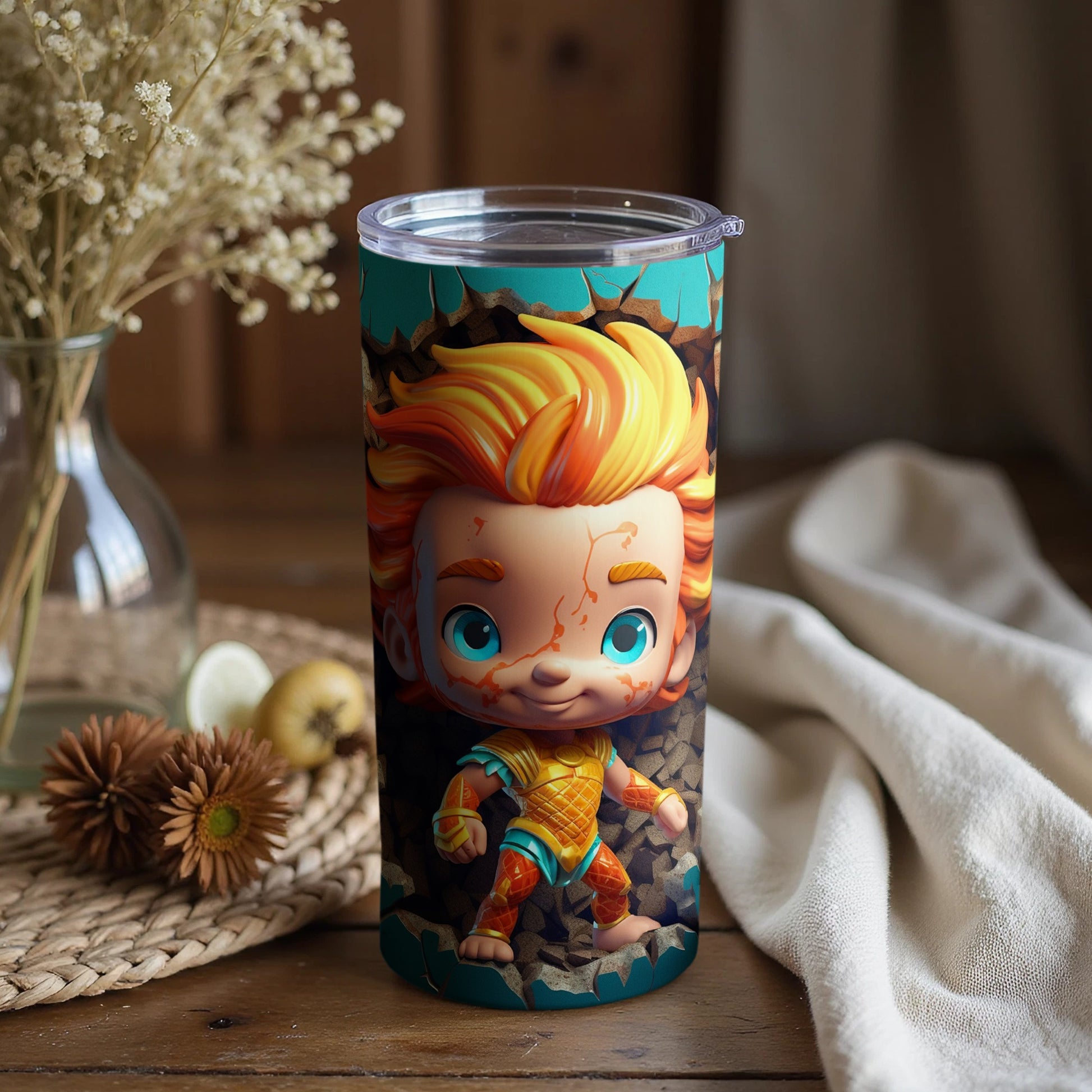 Cute Kid Hero on Cracked Ground Printed Tumbler
