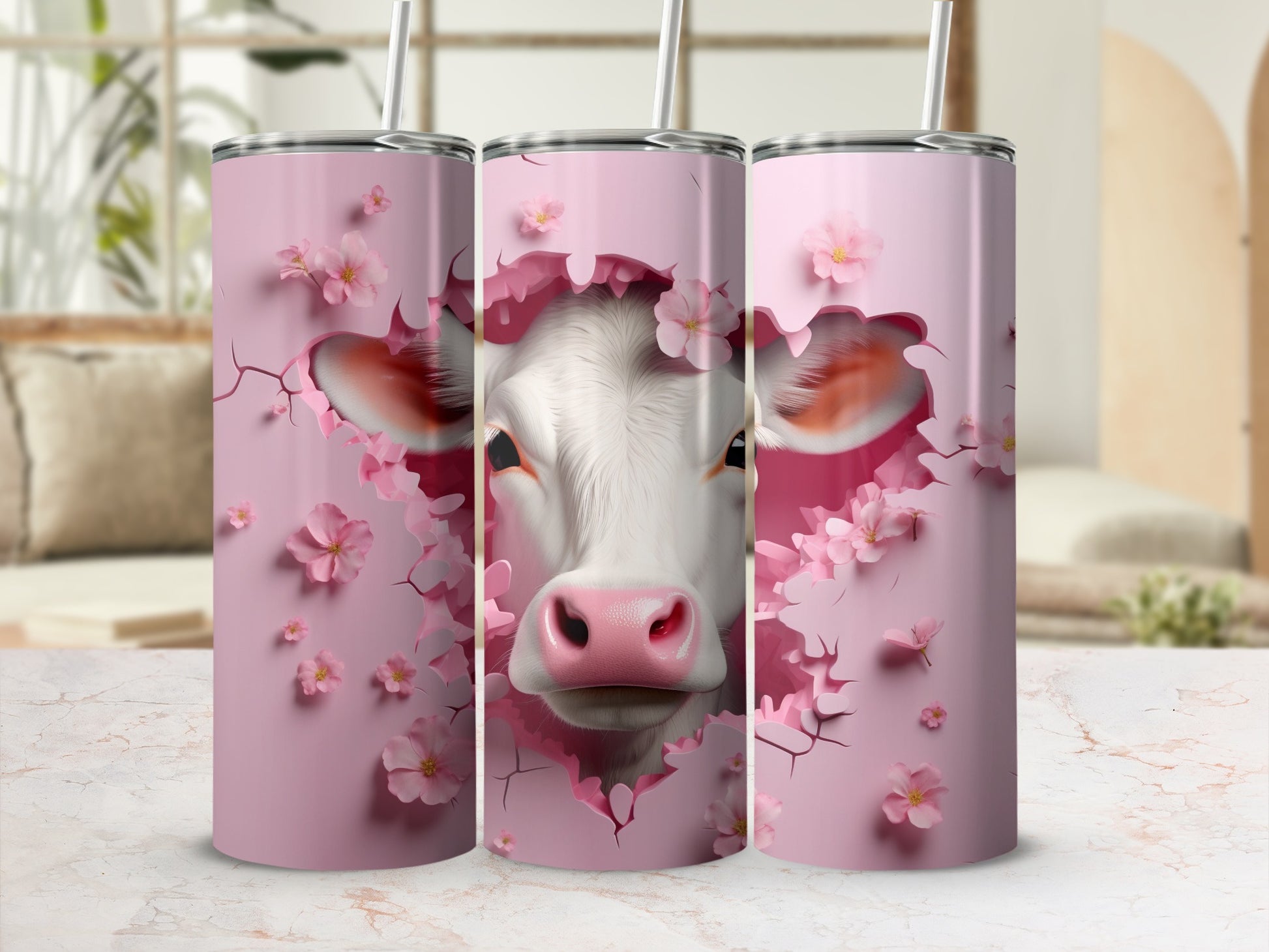 White Cow Head Pink Cracked Cherry Blossom Tumbler product type