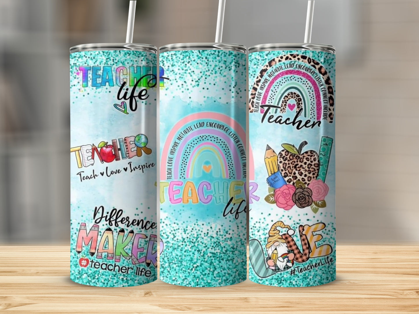 Teacher Life Rainbow Themed Design Graphics Tumblers
