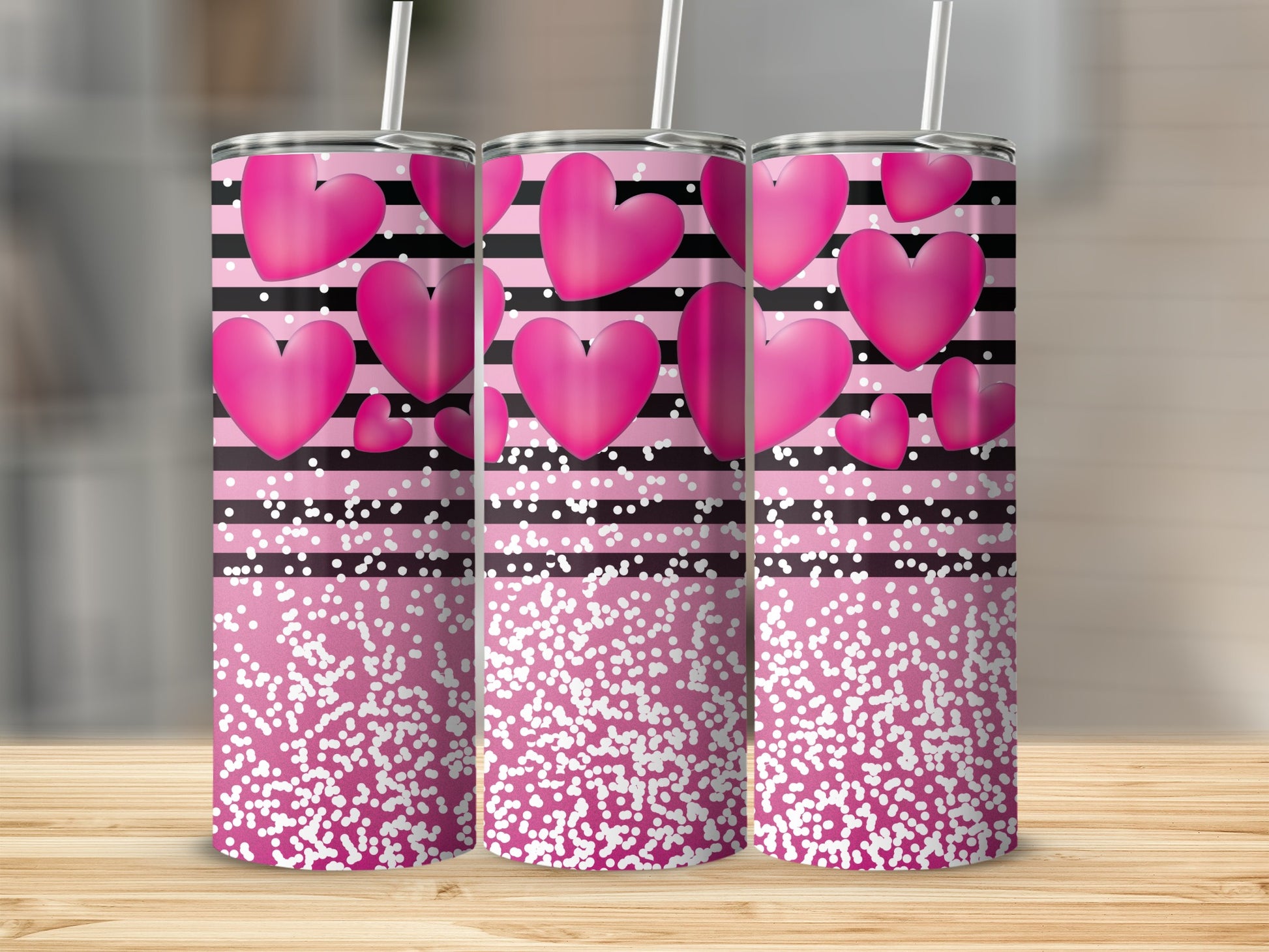 Pink Hearts Black Stripes White Dots Tumbler product type