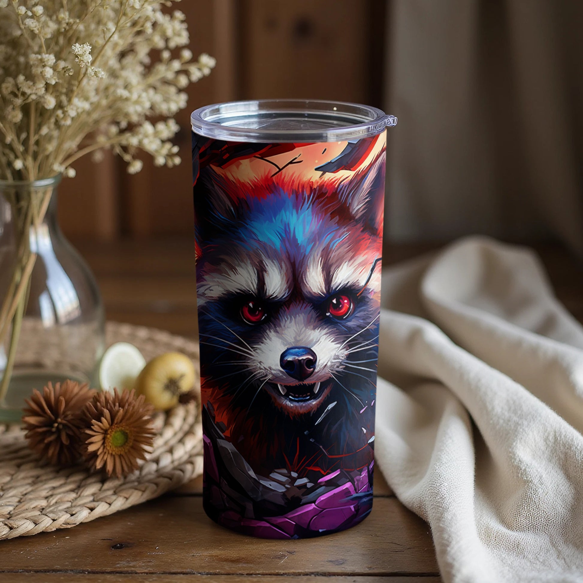 Vibrant Artistic Raccoon Insulated Tumbler